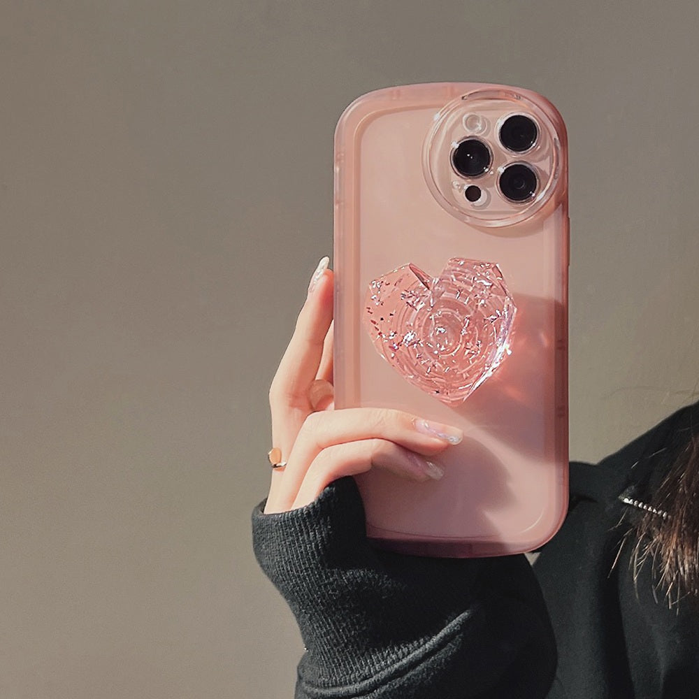 Crystal Love Resin Heart Pop Stone Holder with Transparent Camera Protection